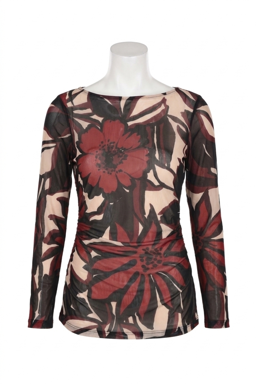 NEW FRANK LYMAN floral long sleeve top in black/cabernet